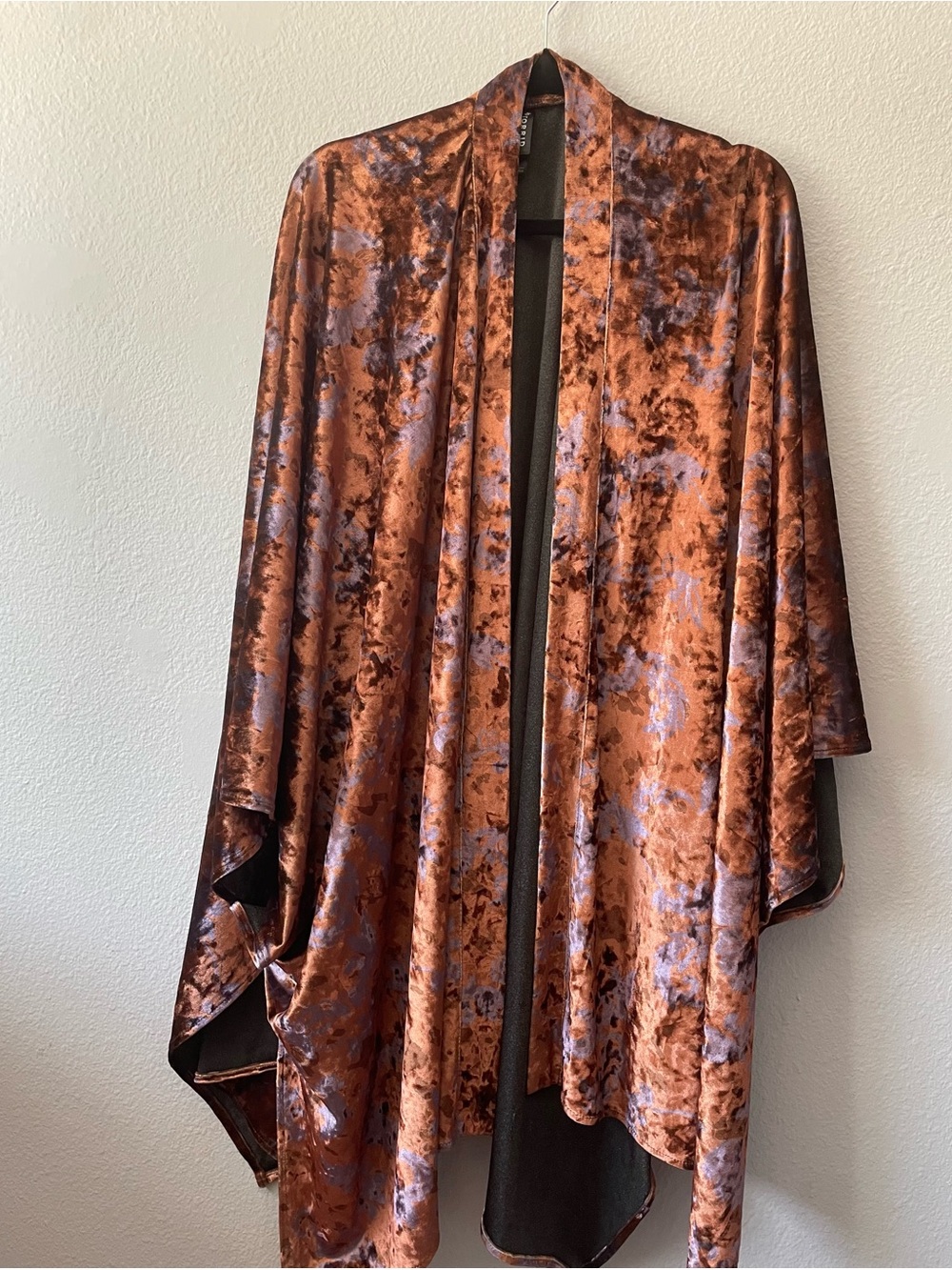 Torrid One Size Burnout Velvet Floral Kimono Duster Rust Purple Boho